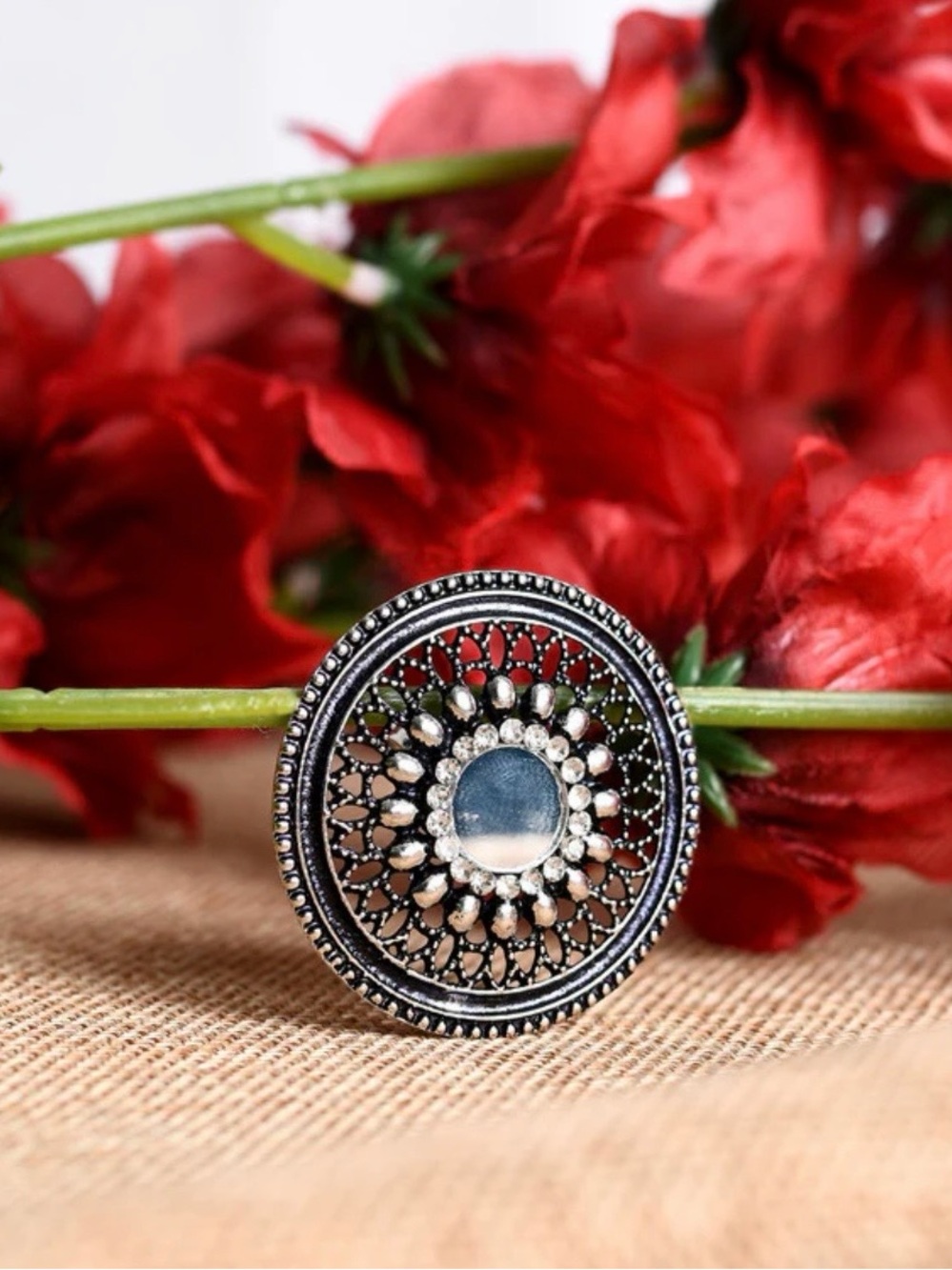 Oxidized Silver-Toned Adjustable Finger Statement Ring